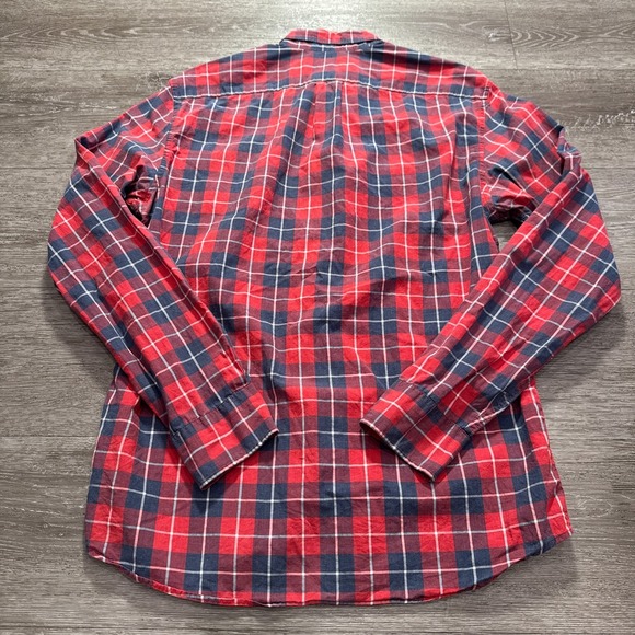 J Crew Shirt Mens Medium Blue Red Plaid 100% Cotton Button Up Slim Preppy Adult - Picture 5 of 8